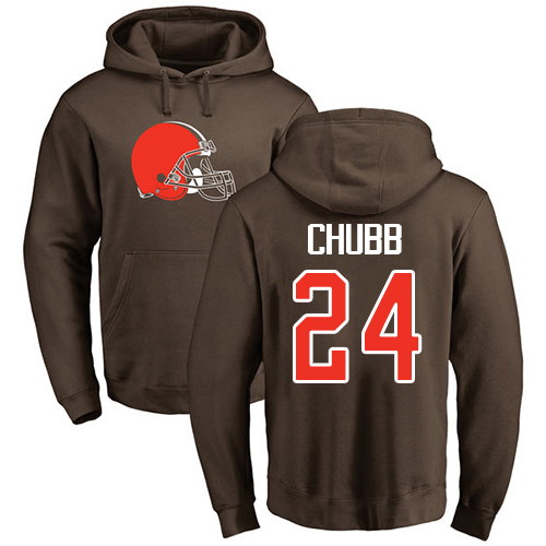 Men Cleveland Browns Nick Chubb Brown Jersey 24 NFL Football Name and Number Logo Pullover Hoodie Sweatshirt